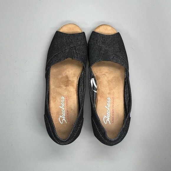 Skechers Wedge Sandals Women's Size‎ 8 Dark Blue Denim Espadrille Open Toe Heels - Picture 8 of 12